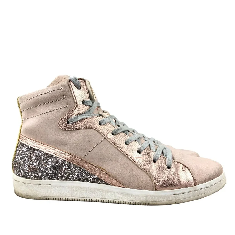 Dolce Vita Women's Size 7.5 Natty Pink Leather Glitter Lace-Up High Top Sneakers